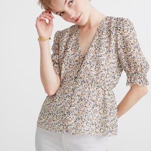 Madewell Silk V-Neck Peplum Top - Fieldwalk Floral